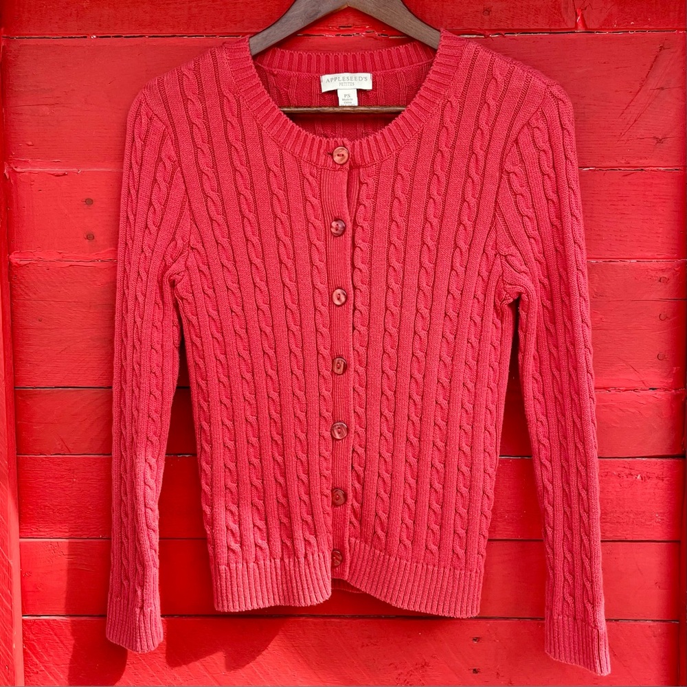 Appleseeds Cotton Button Down Cable Knit Long Sle… - image 1